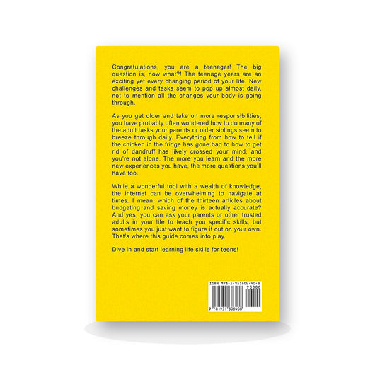Back cover of Life Skills for Teens with the author's introduction to the book
